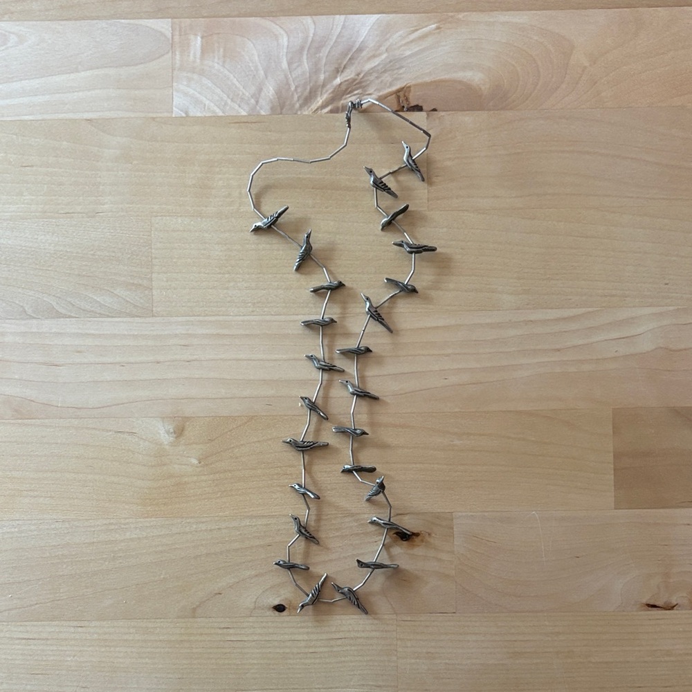 Vintage Sterling Silver Zuni bird fetish single strand necklace- Long Strand